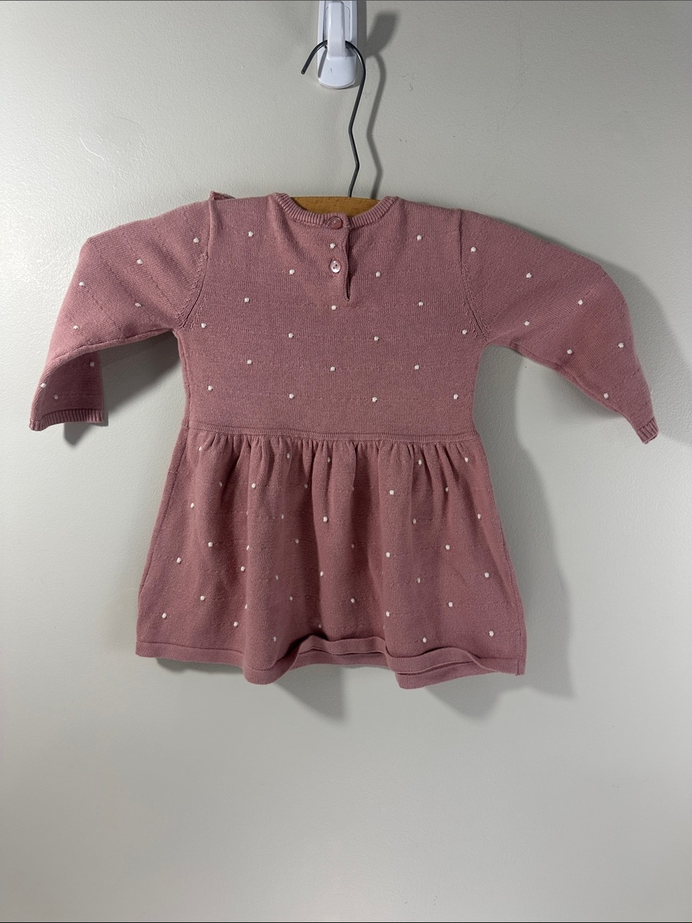 NWT H&M Dusty Rose Knit Baby polka dot Dress with Ruffle Accents 4-6 months - Picture 5 of 5